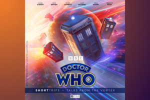 The cover of Doctor Who: Short Trips: Tales from the Vortex. It has several TARDISs whirling and dancing around a planet, lit brightly from one side.